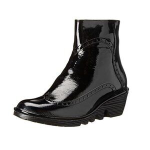 Fly London | Paya Damani Black Patent Wingtip Boots - Size EU 42